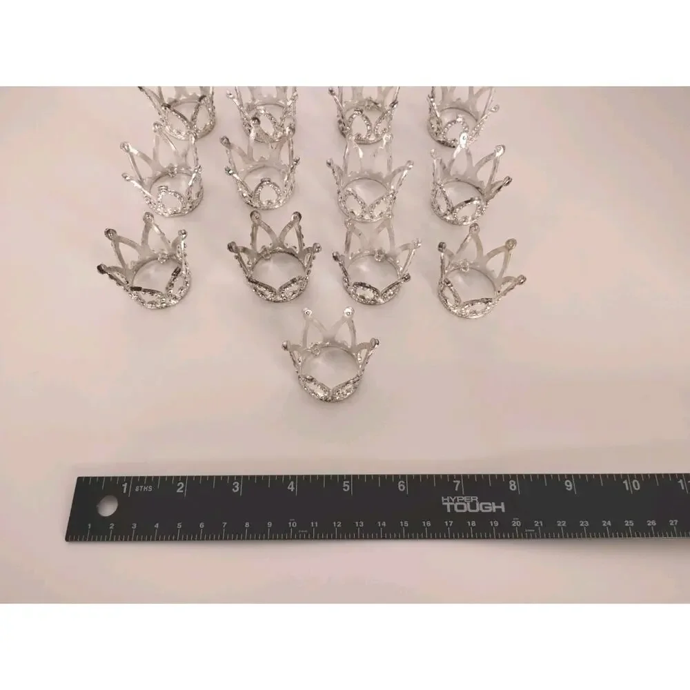 Mini Crown Silver/Metal Cake Toppers Flower Bouquet Style 1.5 Inches - LOT- 13